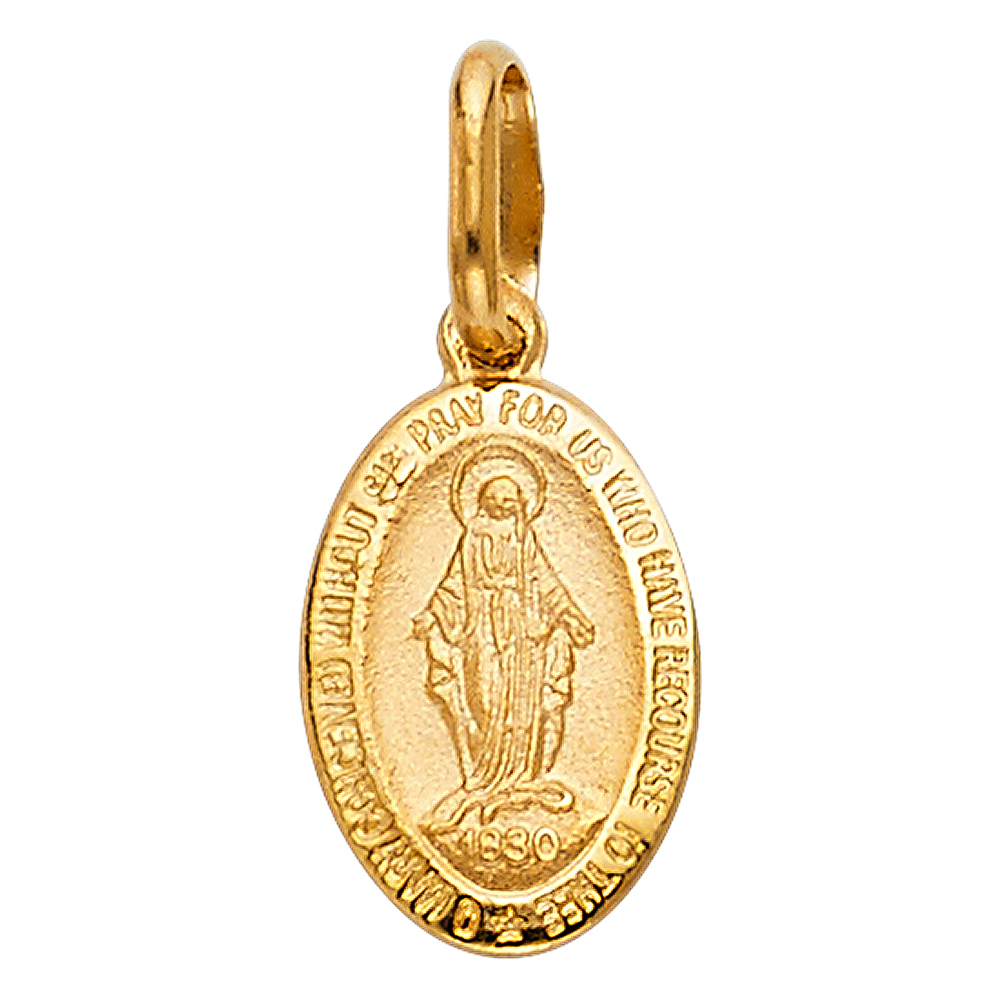 14K Yellow Gold Small Miraculous Medal Charm Pendant (21 Mm Tall)